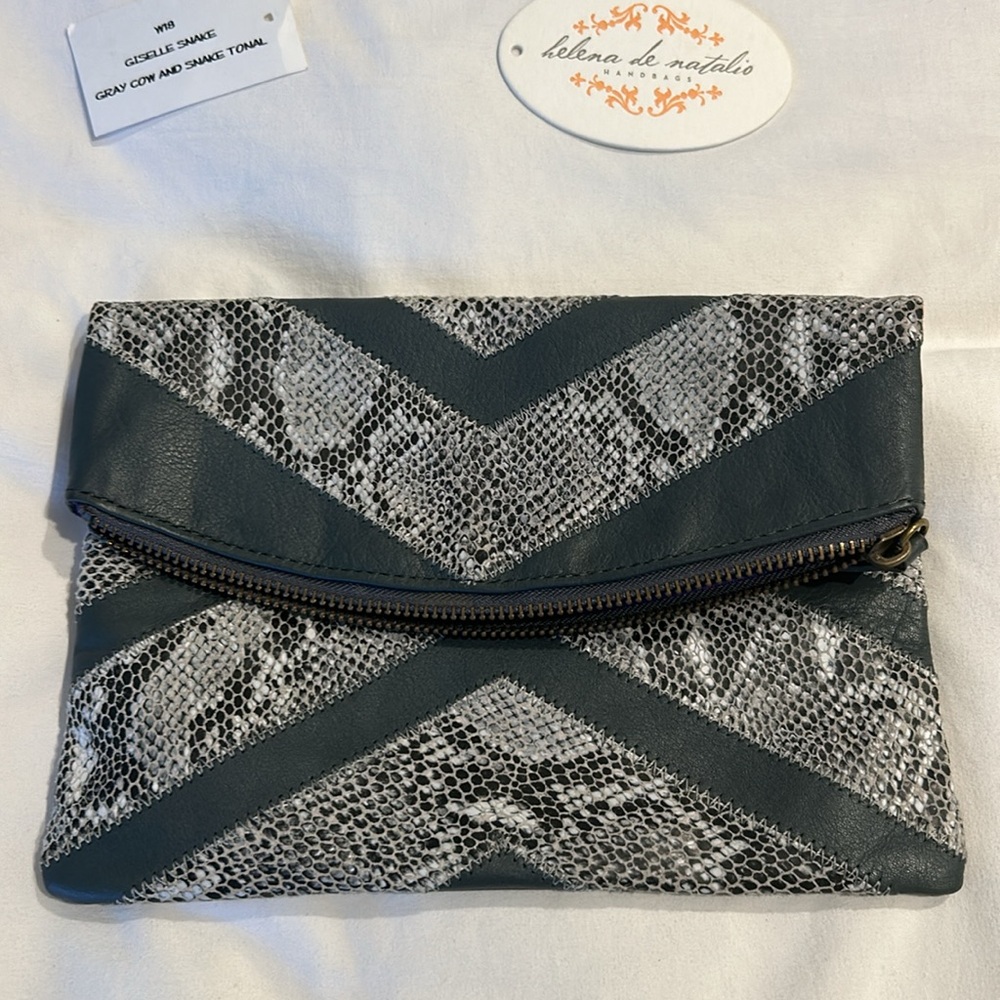 Leather Snake skin and solid leather envelope clutch